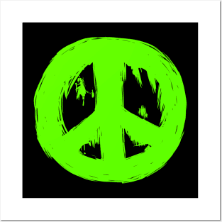 Ragged Brushed Peace Sign Green Posters and Art